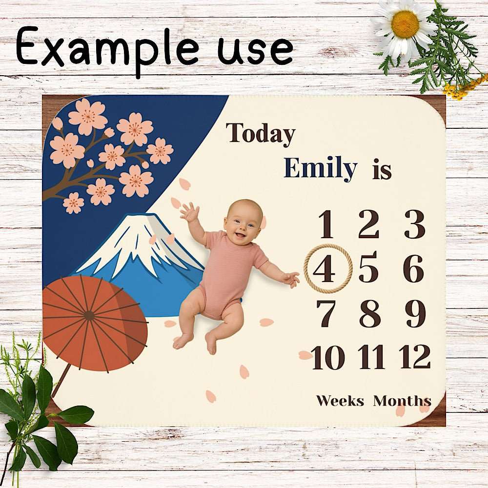 Baby Milestone Blanket Sakura & Mount Fuji Japan - Original (No Name) by IROHA studio