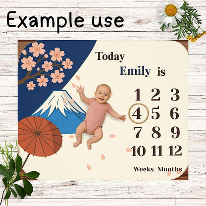 Baby Milestone Blanket Sakura & Mount Fuji Japan - Original (No Name) by IROHA studio