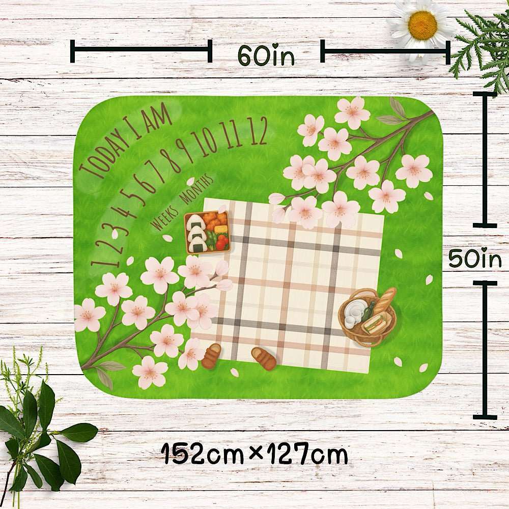 Personalized Baby Milestone Blanket - Sakura Picnic Theme (With Name) by IROHA-studio