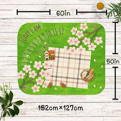 Personalized Baby Milestone Blanket - Sakura Picnic Theme (With Name) by IROHA-studio