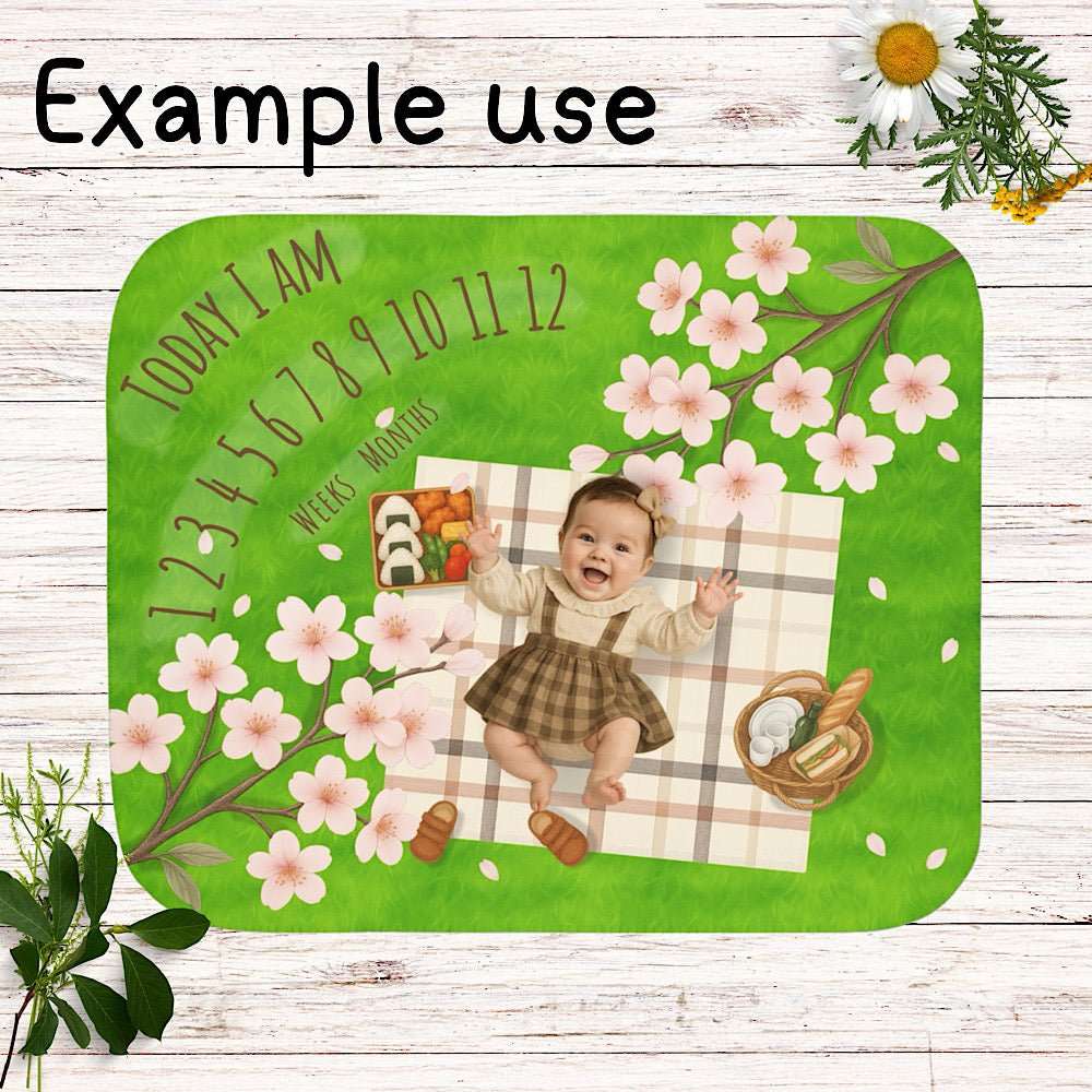 Personalized Baby Milestone Blanket - Sakura Picnic Theme (With Name) by IROHA-studio