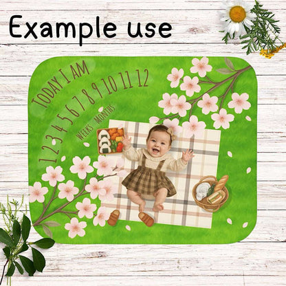 Personalized Baby Milestone Blanket - Sakura Picnic Theme (With Name) by IROHA-studio
