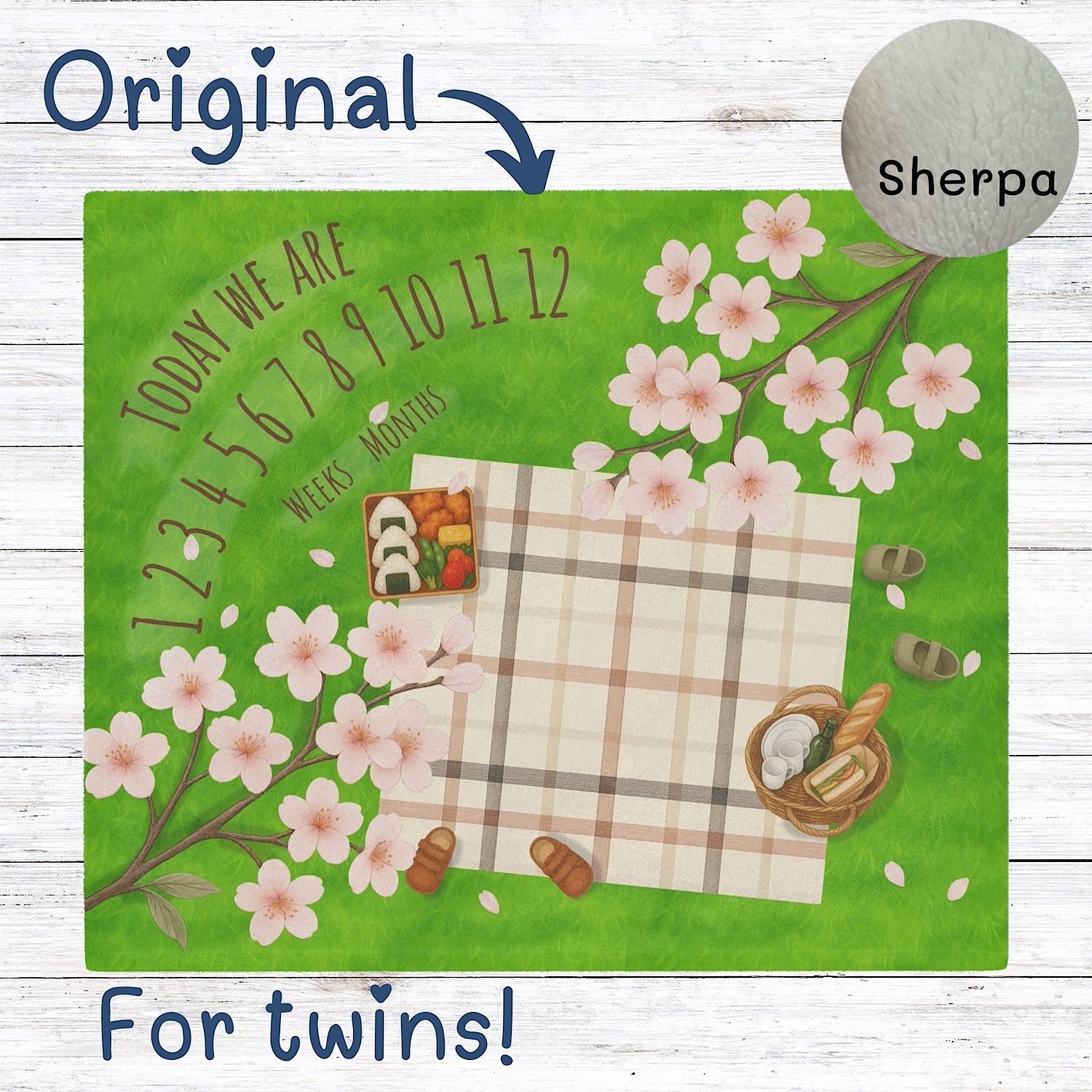 Photo of Twin Baby Milestone Blanket Sakura Picnic Theme - Original (No Name) from IROHA - STUDIO