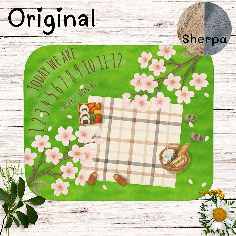 Twin Baby Milestone Blanket Sakura Picnic Theme - Original (No Name) by IROHA studio