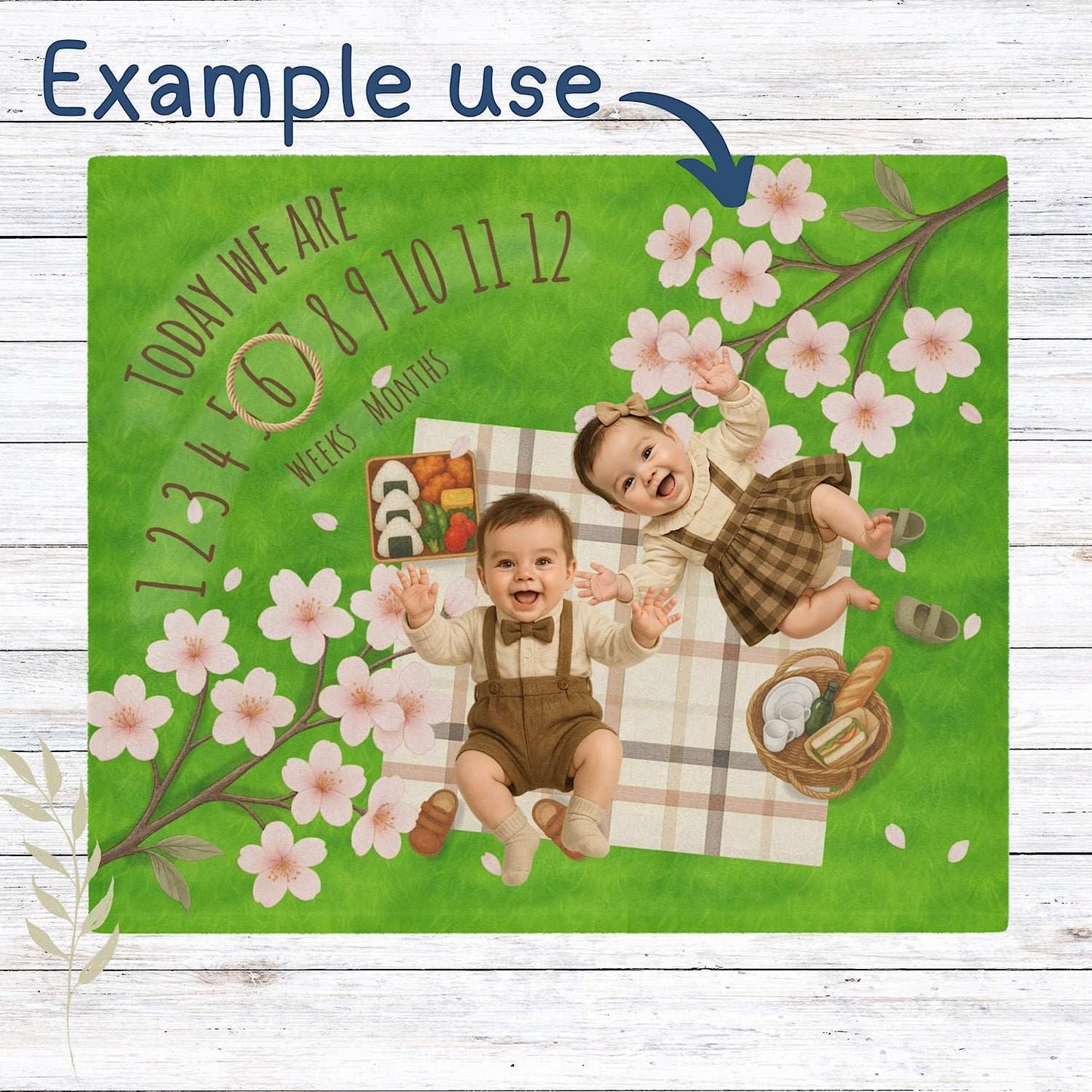 Twin Baby Milestone Blanket Sakura Picnic Theme-Original (No Name) by IROHA-studio