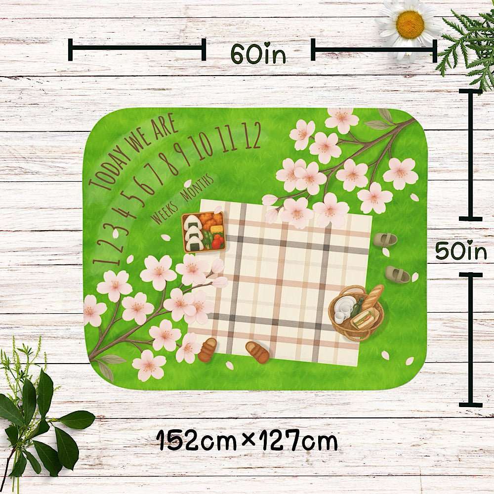 Twin Personalized Baby Milestone Blanket - Sakura Picnic Theme (With Name) by IROHA studio