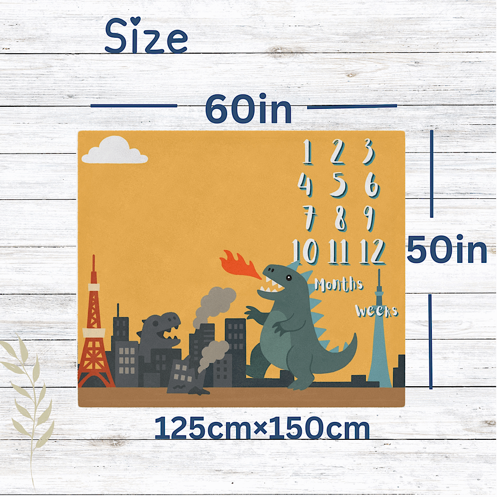 Personalised Baby Milestone Blanket Cute Kaiju Theme, Yellow (With Name) by IROHA-studio